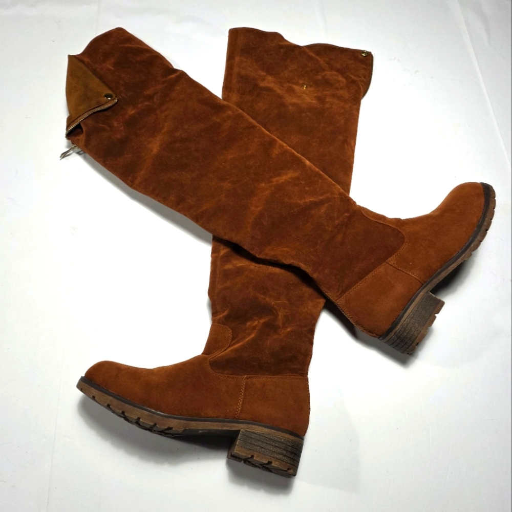 Lady Godiva Brown Suede Like Material Over-the-Knee Boots Size NWNB